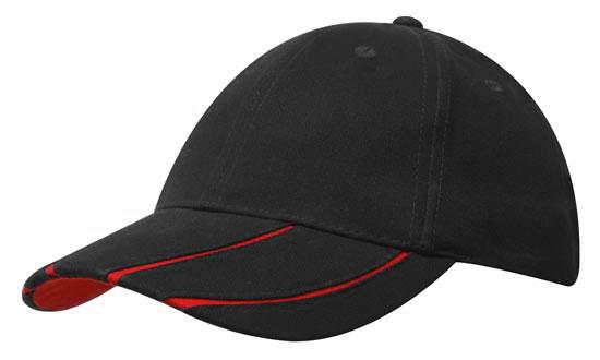 6 Panel BHC Cap with Peak Inserts - Black With Red