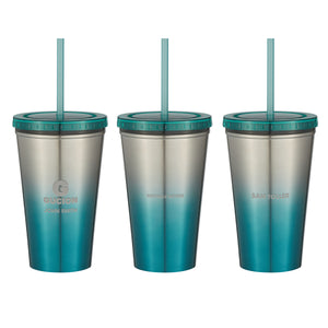 16 Oz. Stainless Steel Double Wall Chroma Tumbler With Straw