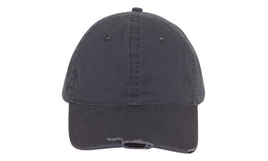 6 Panel Chino Cap with Distressed Peak - Charcoal With Black