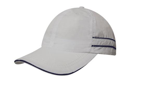 Microfibre Sports Cap Piping-Sand - White With Navy