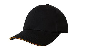 6 Panel Chino Twill Cap with Sandwich - Navy With Gold