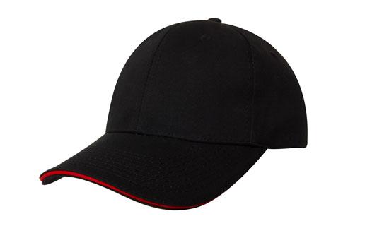 6 Panel Chino Twill Cap with Sandwich - Black With Red
