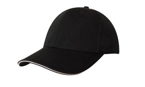6 Panel Chino Twill Cap with Sandwich - Black With White