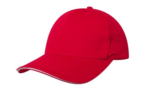 6 Panel Chino Twill Cap with Sandwich - Red With White