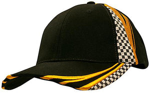 6 Panel Checks & Embroidery Cap - Black With Gold