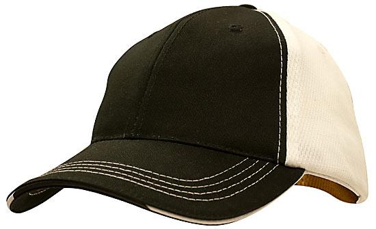 6 Panel Cool Mesh Trucker Cap with Sandwich - Black With White