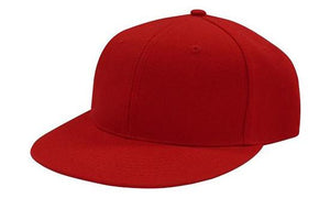 6 Panel American Twill Flat Peak Cap - Red