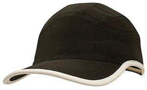 6 Panel Microfiber Sports Cap - Black With White