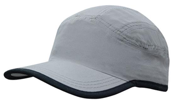 6 Panel Microfiber Sports Cap - Gray With Black