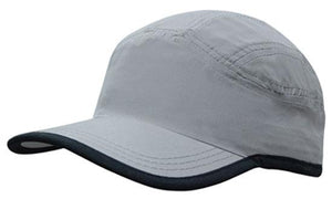 6 Panel Microfiber Sports Cap - Gray With Black