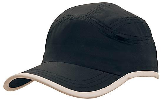 6 Panel Microfiber Sports Cap - Navy With White
