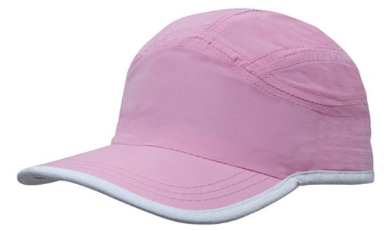 6 Panel Microfiber Sports Cap - Pink With White