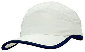 6 Panel Microfiber Sports Cap - White With Navy