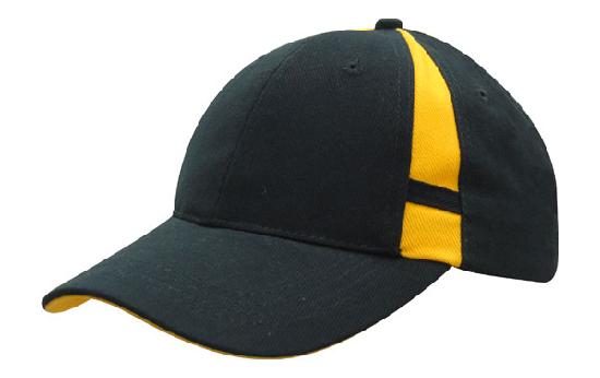 6 Panel Hbc Cap with Crown Inserts - Black With Gold
