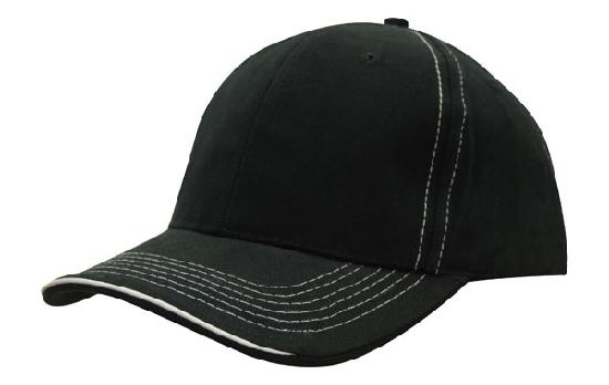 6 Panel BHC Cap with Contrast Sts & Sandwich - Navy With White