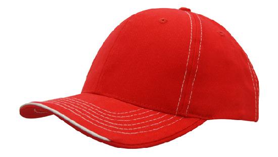 6 Panel BHC Cap with Contrast Sts & Sandwich - Red With White