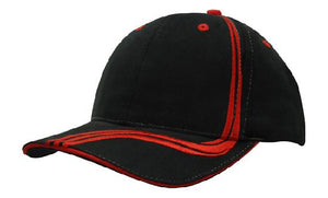 6 Panel BHC Cap Sand & Embroidered Lines - Black With Red