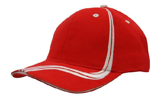 6 Panel BHC Cap Sand & Embroidered Lines - Red With White