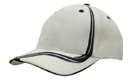 6 Panel BHC Cap Sand & Embroidered Lines - White With Navy