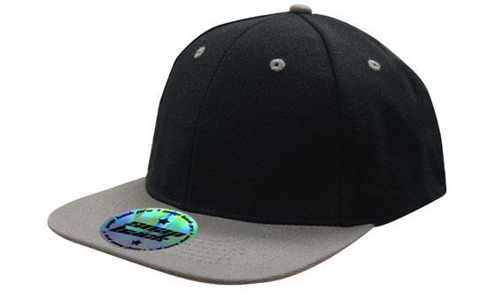 6 Panel Two Tone Flat Peak Cap - Black With Charcoal