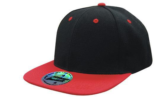 6 Panel Two Tone Flat Peak Cap - Black With Red
