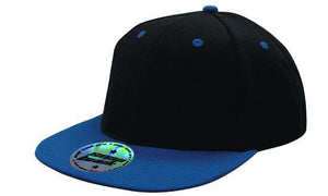 6 Panel Two Tone Flat Peak Cap - Black With Royal