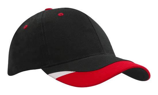 6 Panel BHC Cap with Peak Indent & Print - Black With Red And White