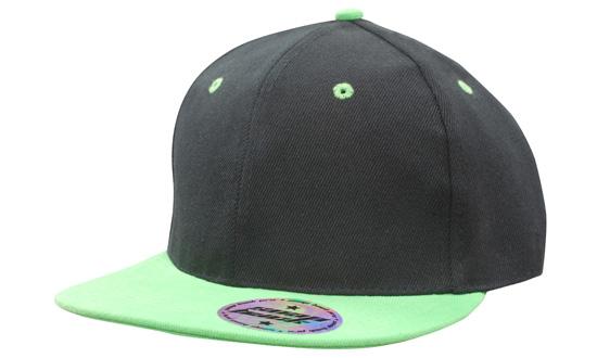 6 Panel American-T Flat Peak 2 Tone Cap - Black With Green