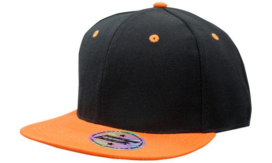 6 Panel American-T Flat Peak 2 Tone Cap - Black With Orange