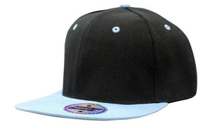 6 Panel American-T Flat Peak 2 Tone Cap - Black With Sky Blue