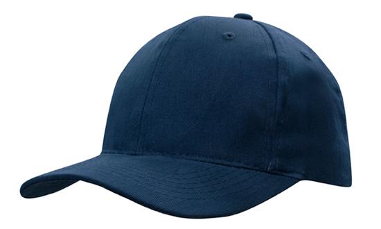 6 Panel Brushed Heavy Cotton Cap with Plastic Strap - Navy