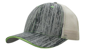 6 Panel Woodprint Poly Twill Mesh Cap - Stone/Charcoal/Green