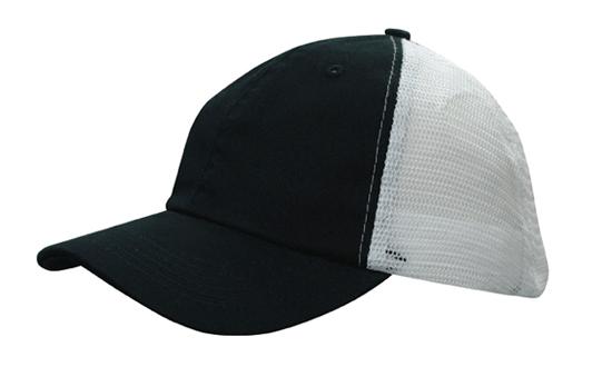 6 Panel Washed Chino Soft Mesh Back Cap - Black And White