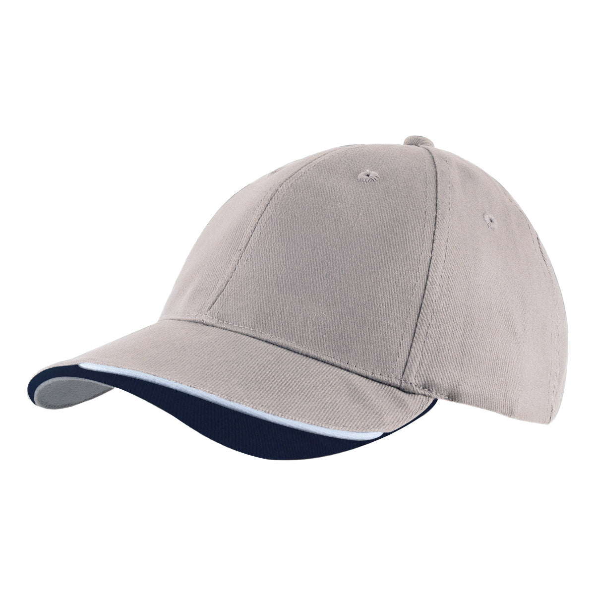 6 Panel HBC Cap with Peak Indent & Sandwich - Custom Embroidered - St/wh/na