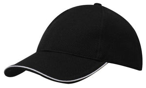 6 Panel Double Pique Mesh Cap with Sandwich - Black With White