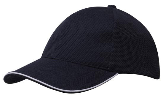 6 Panel Double Pique Mesh Cap with Sandwich - Navy With White
