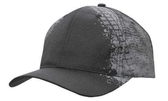 6 Panel BH Sports Twill Cap with Tire Print - Gray With Black