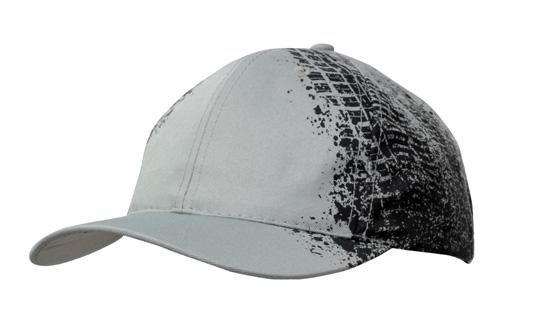 6 Panel BH Sports Twill Cap with Tire Print - Black With Gray