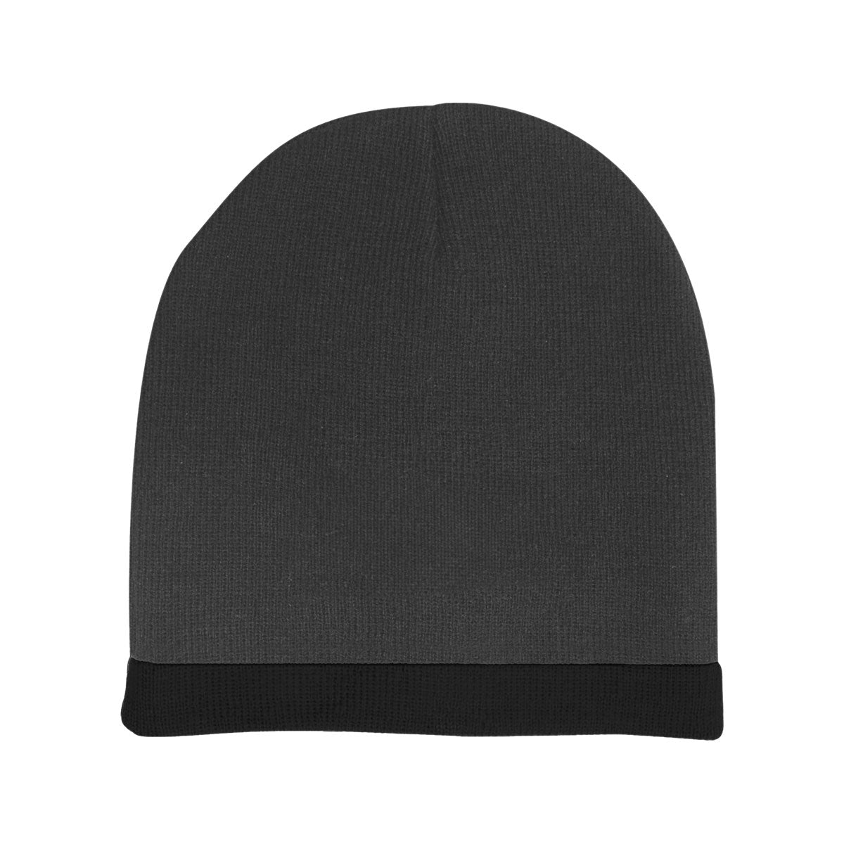 Acrylic 2 Tone Rolled Down Beanie - Custom Embroidered - Charcoal With Black