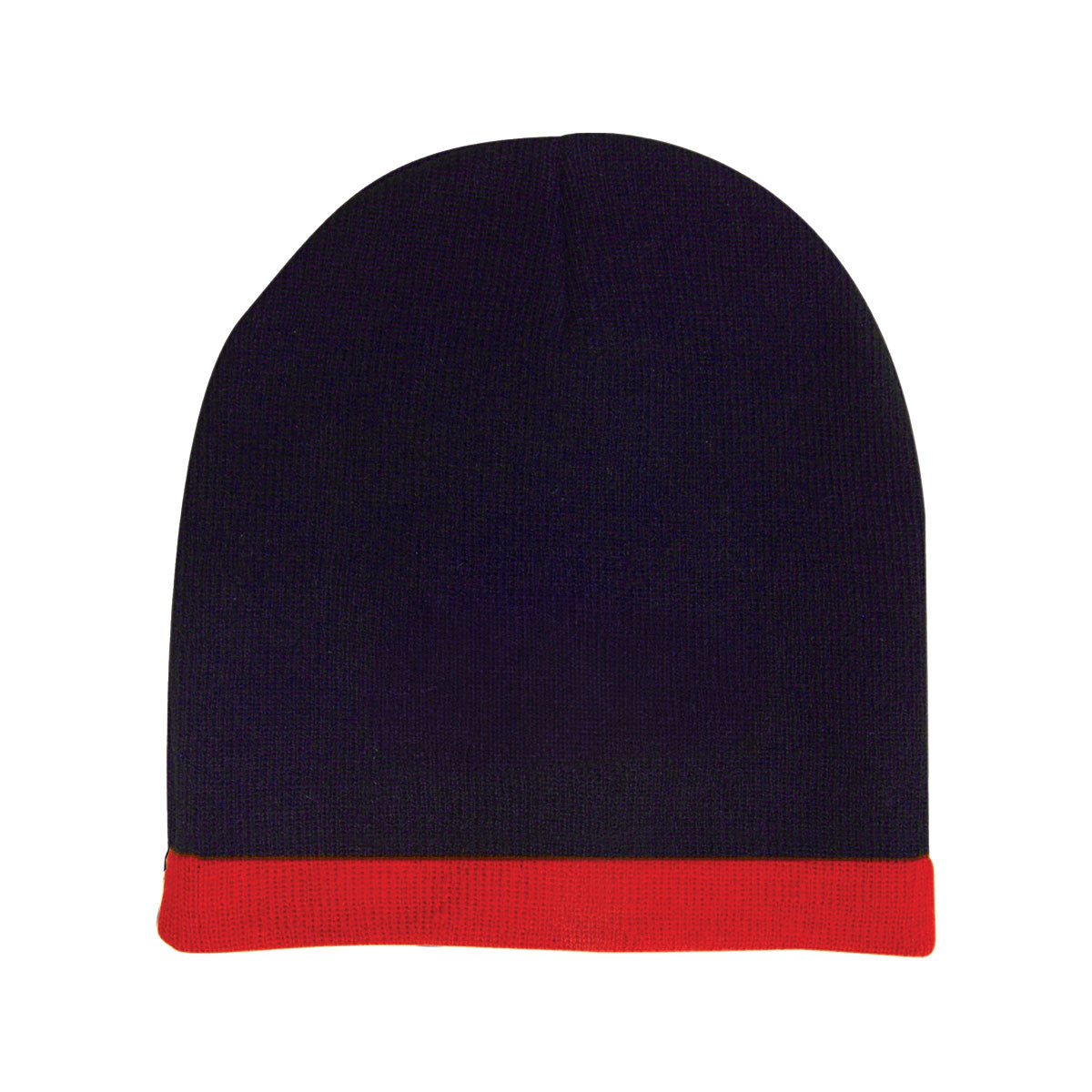 Acrylic 2 Tone Rolled Down Beanie - Custom Embroidered - Navy With Red