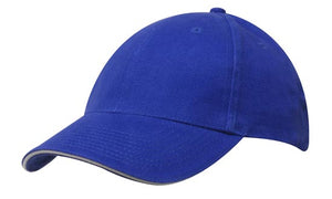 6 Panel Brush Heavy Cotton Sandwich Peak Cap - Royal With White