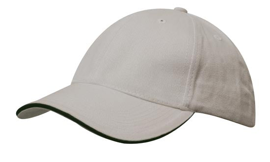 6 Panel Brush Heavy Cotton Sandwich Peak Cap - Stone With Black