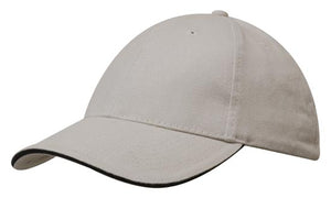 6 Panel Brush Heavy Cotton Sandwich Peak Cap - Stone With Navy