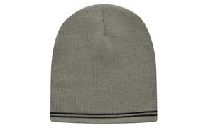 Skull Acrylic Beanie with - Stripes - Custom Embroidered - Gray With Charcoal