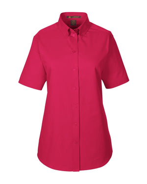 Harriton Ladies' Foundation Cotton Short-Sleeve Twill Shirt with Teflon™