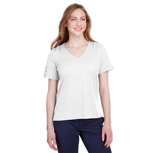 Ladies' CrownLux Performance™ Plaited Rolled-Sleeve Top - White