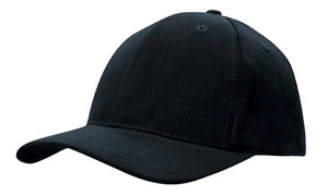 6 Panel Brushed Heavy Cotton Cap with Plastic Strap - Custom Embroidered - HP_4141 - Black