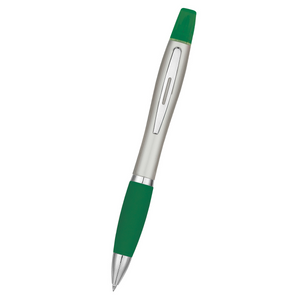 Twin-Write Pen With Highlighter (Silver With Green)