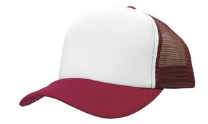 Mesh Back Baseball Cap - Custom Embroidered - White with Maroon