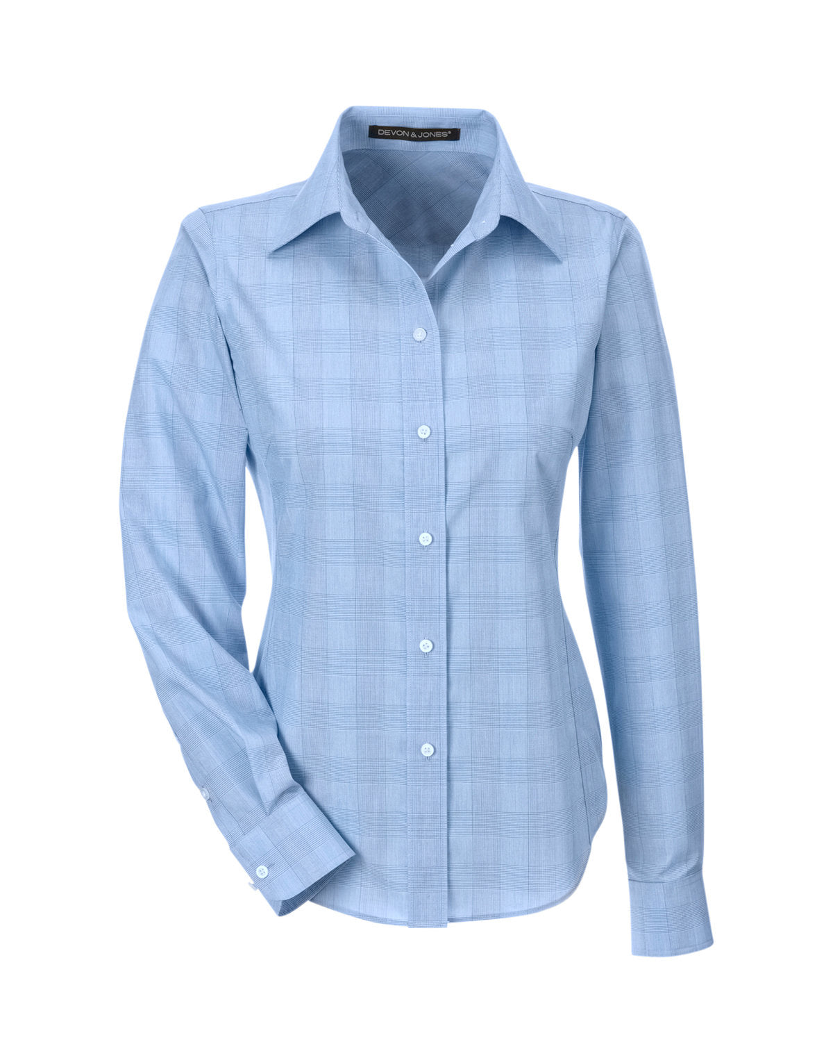 Ladies' Crown Collection® Glen Plaid Woven Shirt - Wht/Lt Fr B
